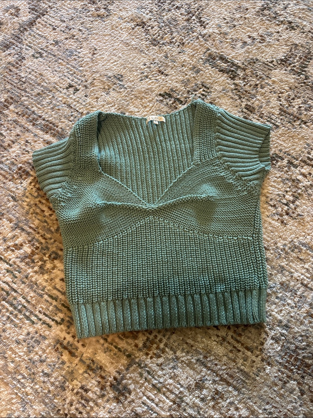 Z Supply Sage Green V-Neck Knit Cap Sleeve Sweater Top